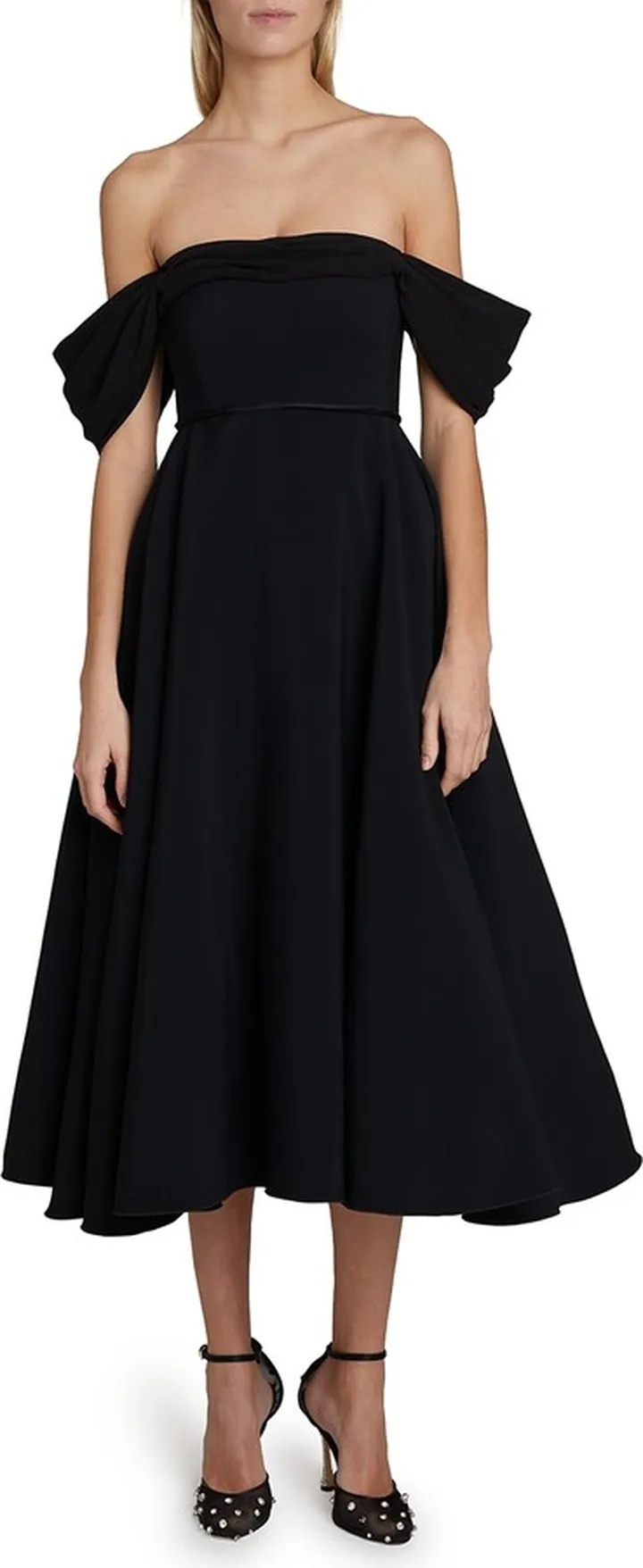 Draped Off-The-Shoulder Midi Dress
