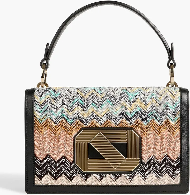Crochet-knit and faux leather tote