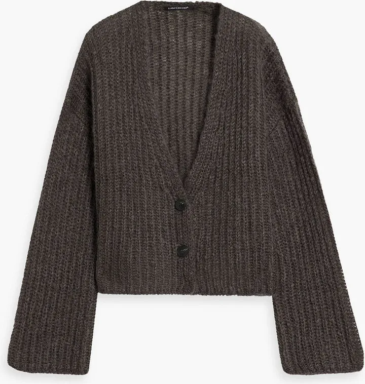 Ribbed brushed mohair-blend cardigan