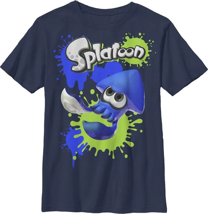 Boy's Nintendo Splatoon Spleediddle Splat T-Shirt - Navy Blue - X Large