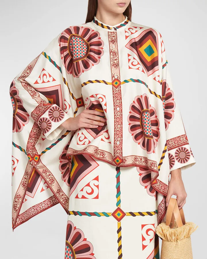 Placed-Print Silk Foulard Shirt