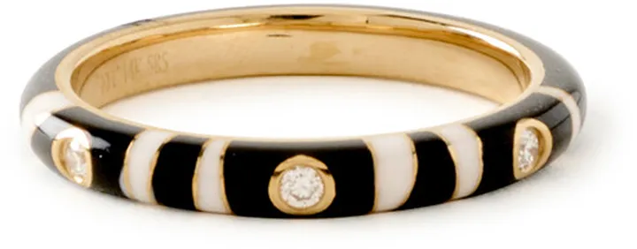 Diamond Zebra Enamel Ring (14k Yellow Gold) - Size 5