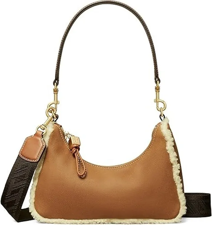 Tory Burch Mercer Shearling Small Shoulder Bag (Natural) Handbags