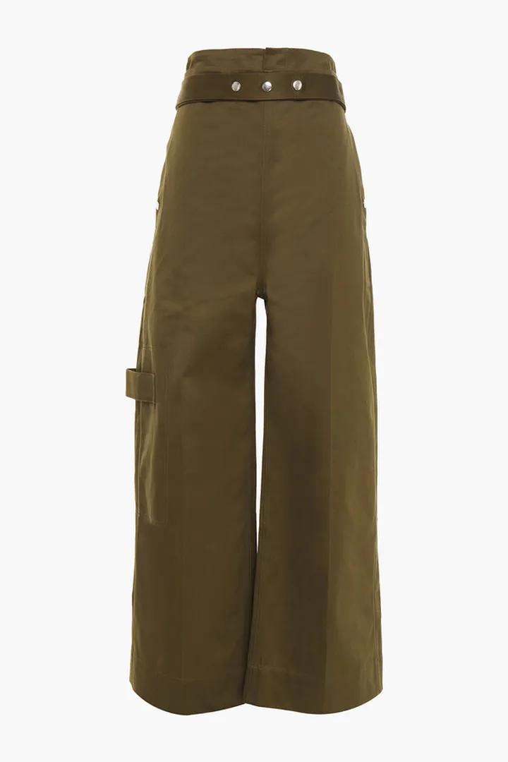 Belted cotton-twill wide-leg pants