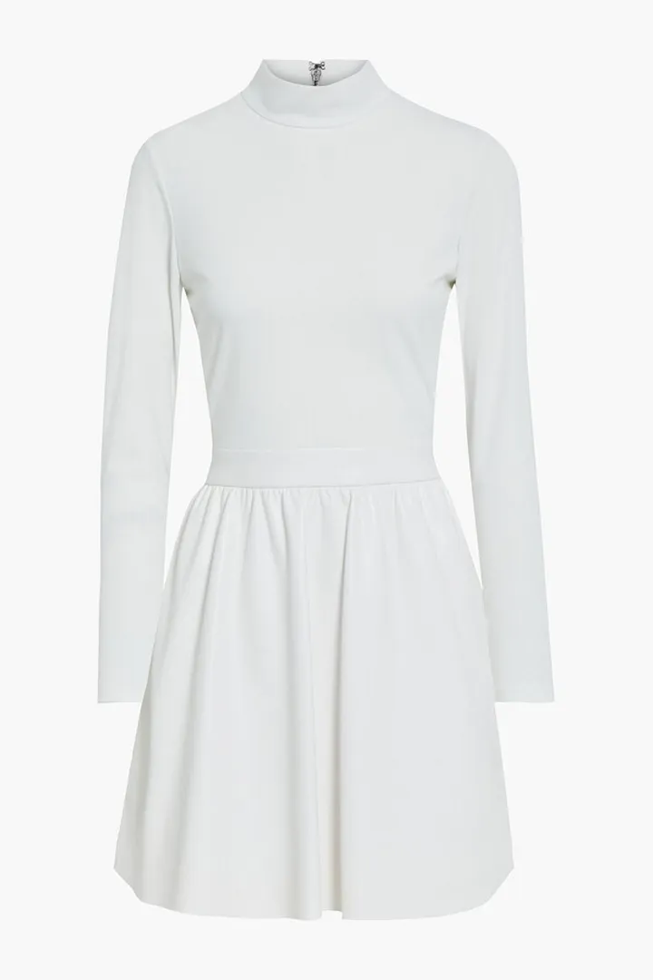 Chara gathered ponte-paneled faux leather mini dress