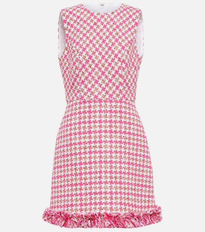Fringe-trimmed tweed minidress