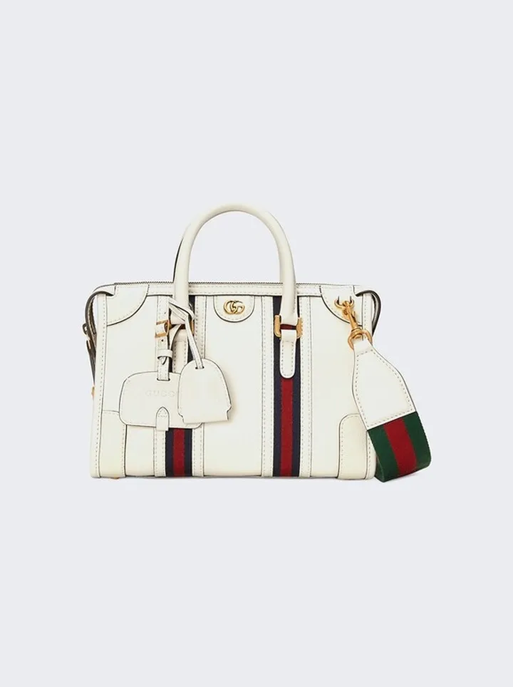 Small Top Handle Bag with Double G White Leather