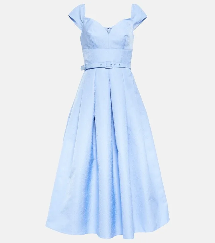 Pleated taffeta midi dress