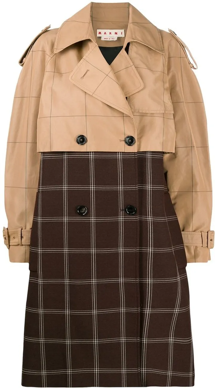 Two-Tone Checkered Trench Coat