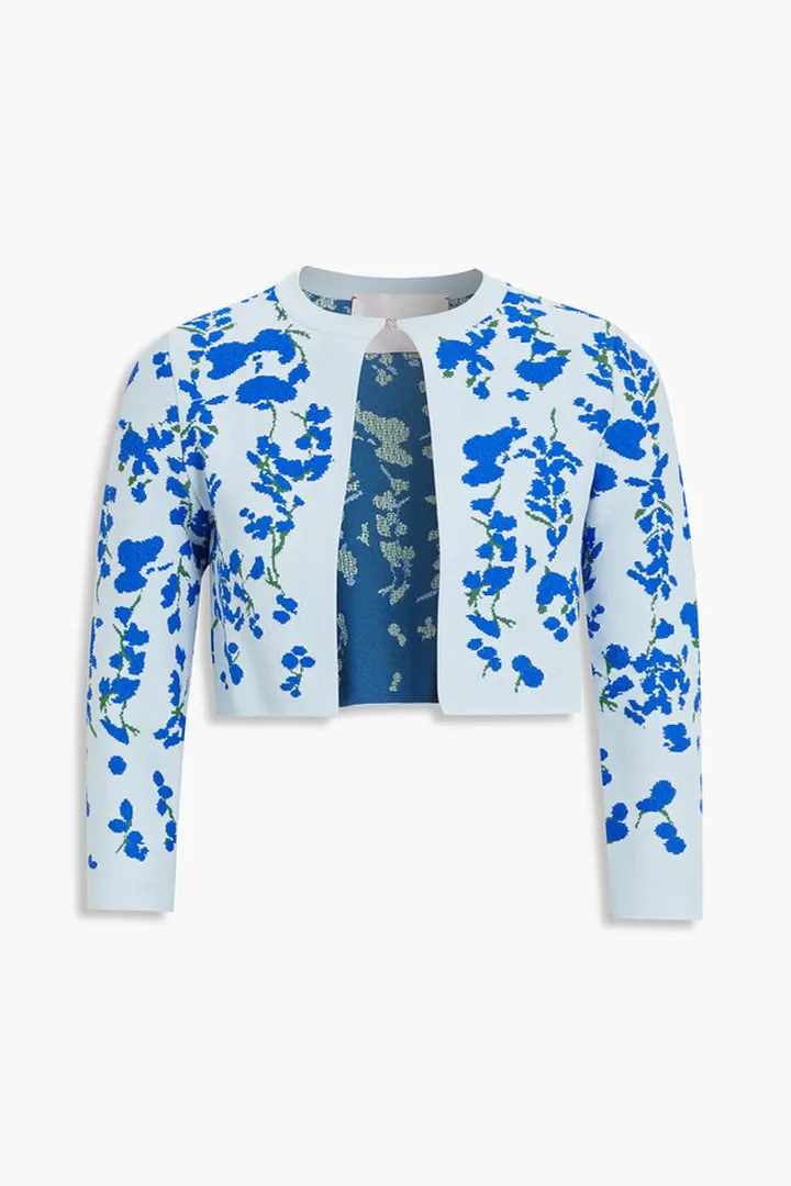 Cropped jacquard-knit cardigan