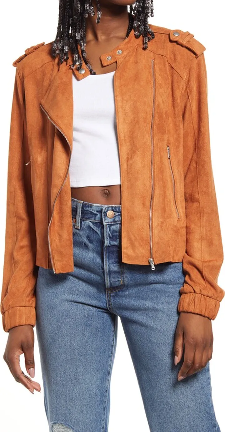 Faux Suede Moto Bomber