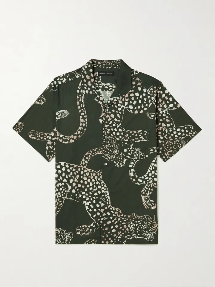 Cuban Camp-Collar Printed Cotton Pyjama Shirt