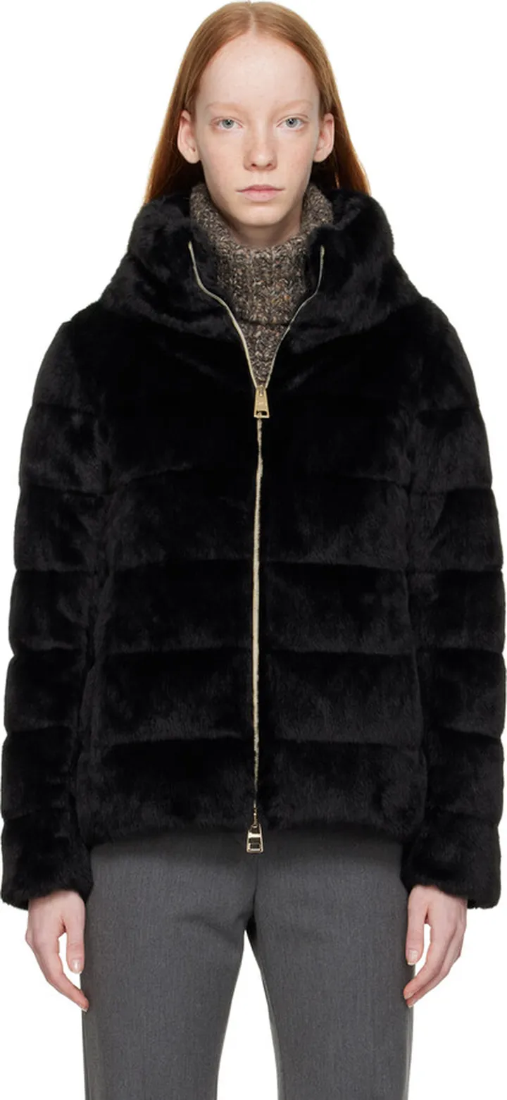 Herno Black Lady Faux-Fur Down Jacket