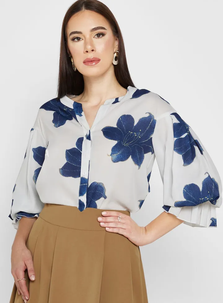 Balloon Sleeve Printed Top