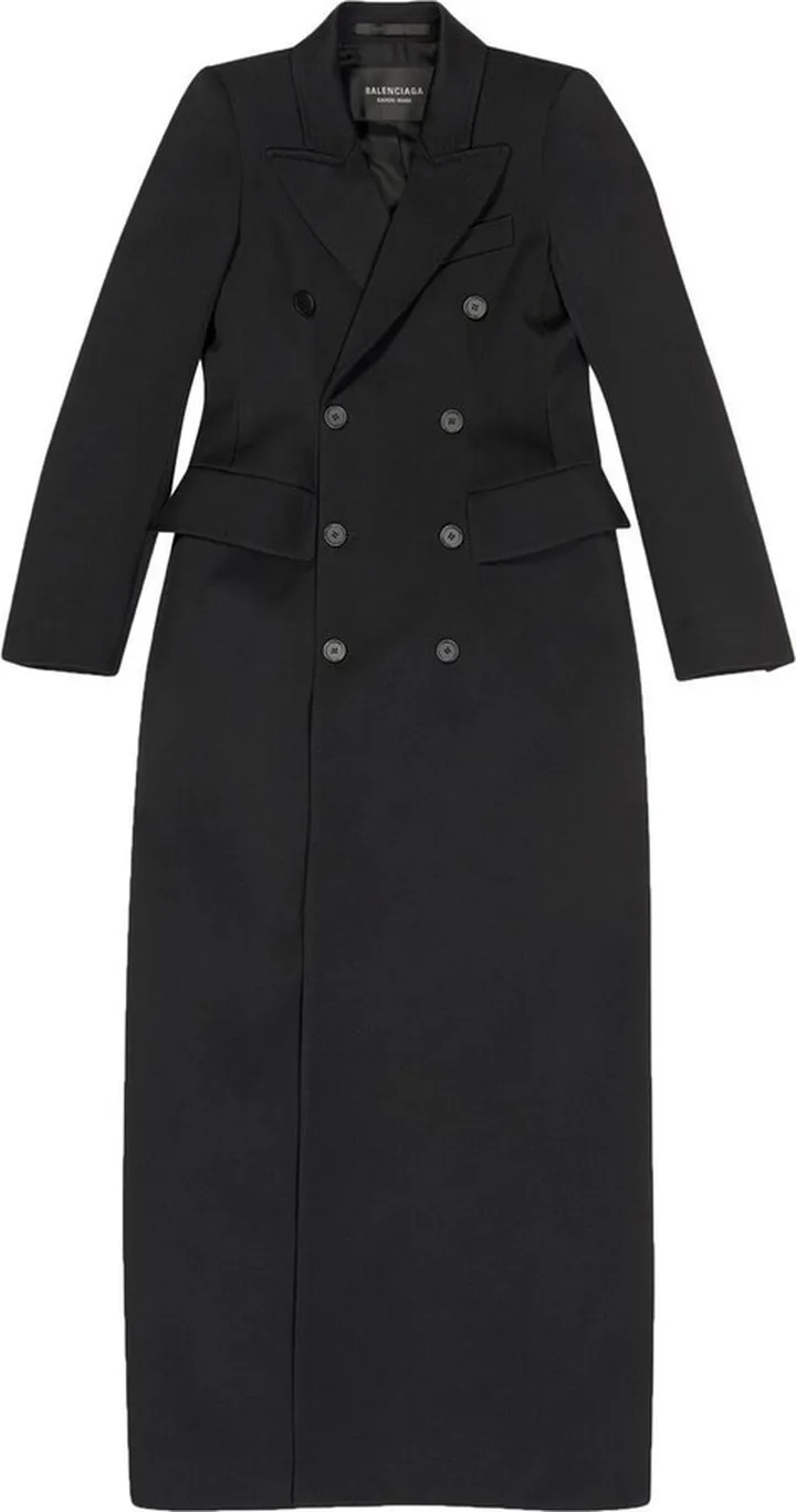 Black Hourglass Double Breasted Wool Coat