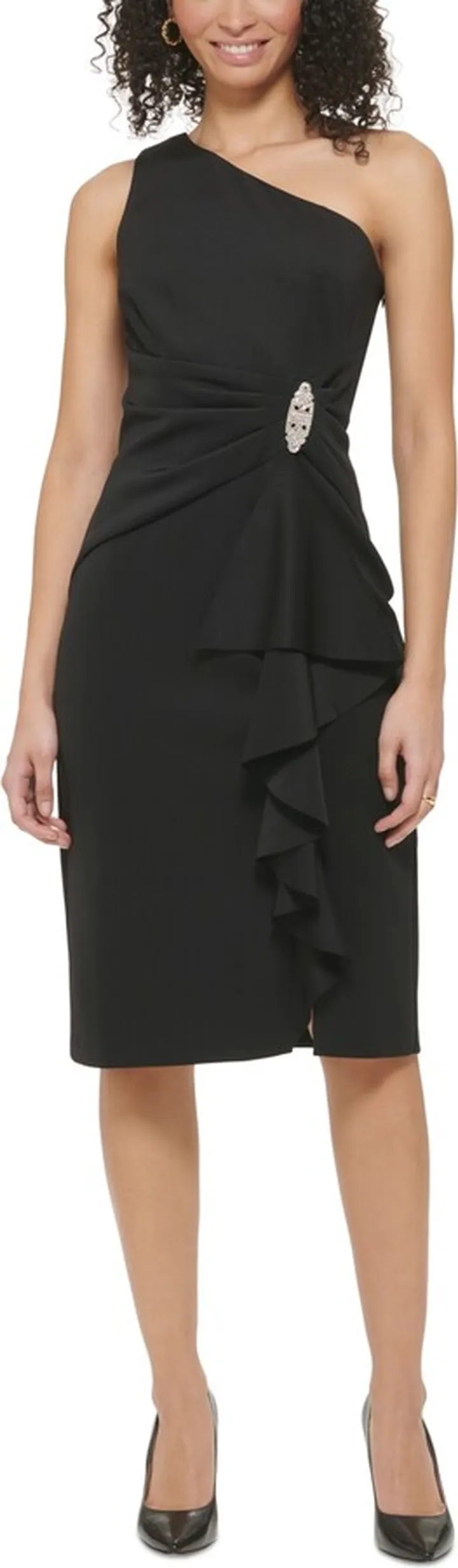 Jessica Howard Women's Pleated-Waist Ruffled Sheath Dress