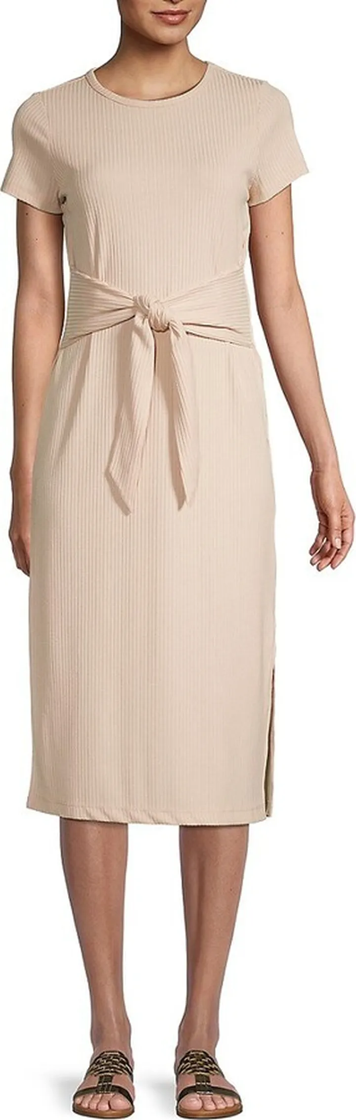 Tie-Waist Knit Midi Dress