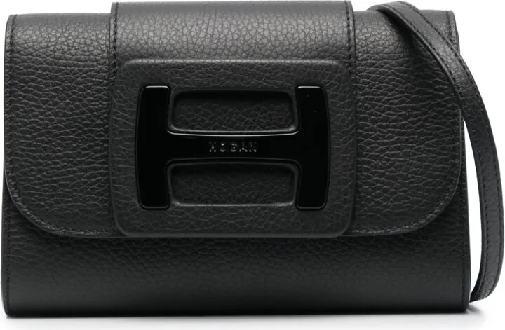 Embossed-Logo Leather Shoulder Bag