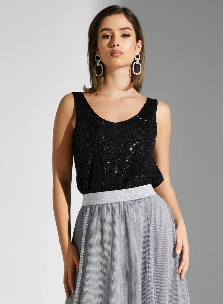 V-Neck Sequin Top