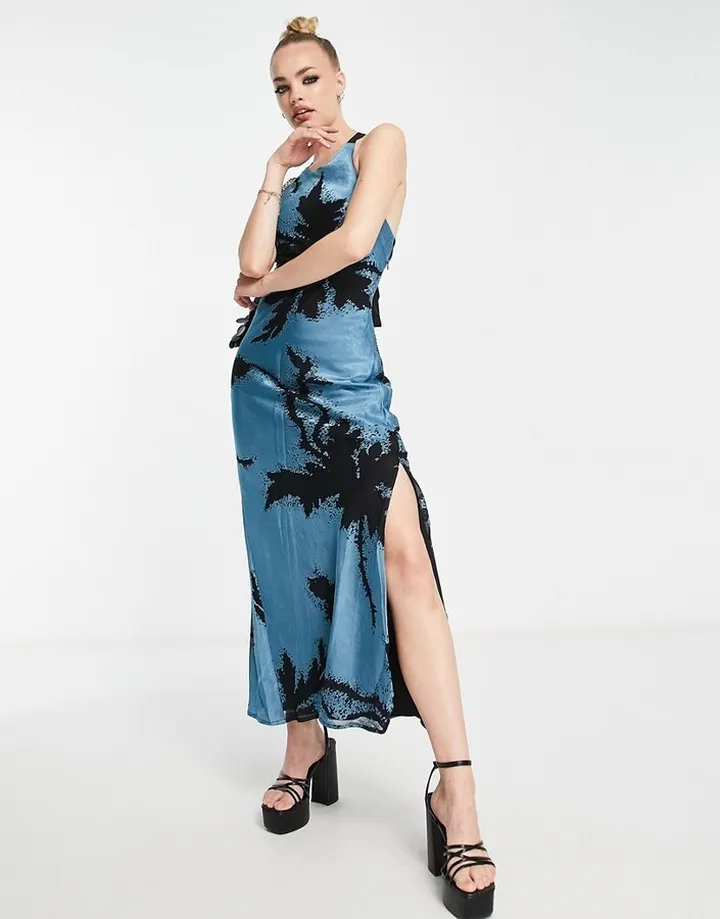 Topshop burn out maxi dress in blue