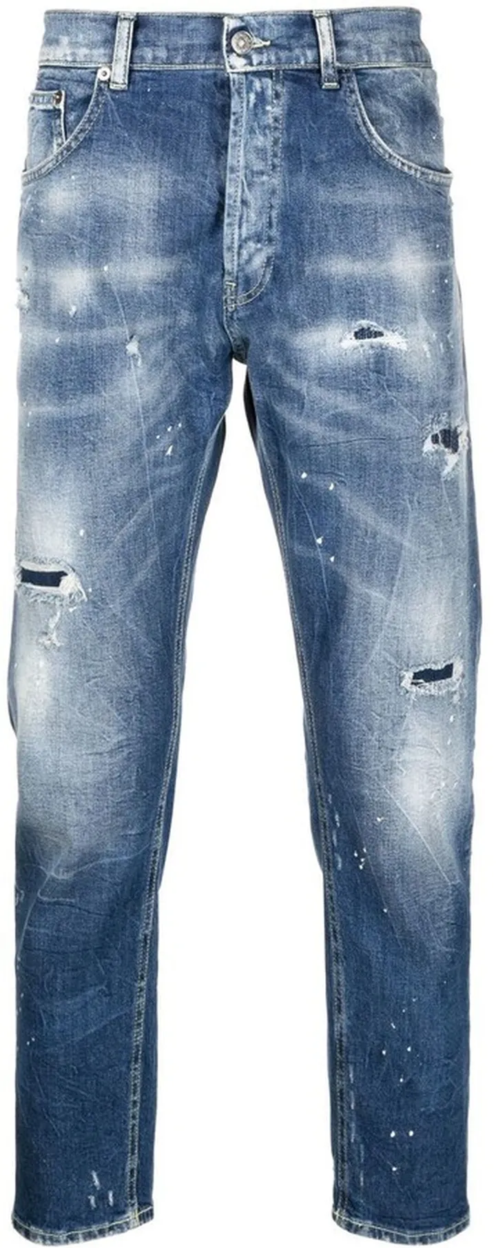 Distressed-Finish Straight-Leg Jeans