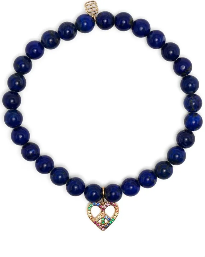 14K Yellow Gold Peace Heart Lapis Lazuli And Diamond Bracelet