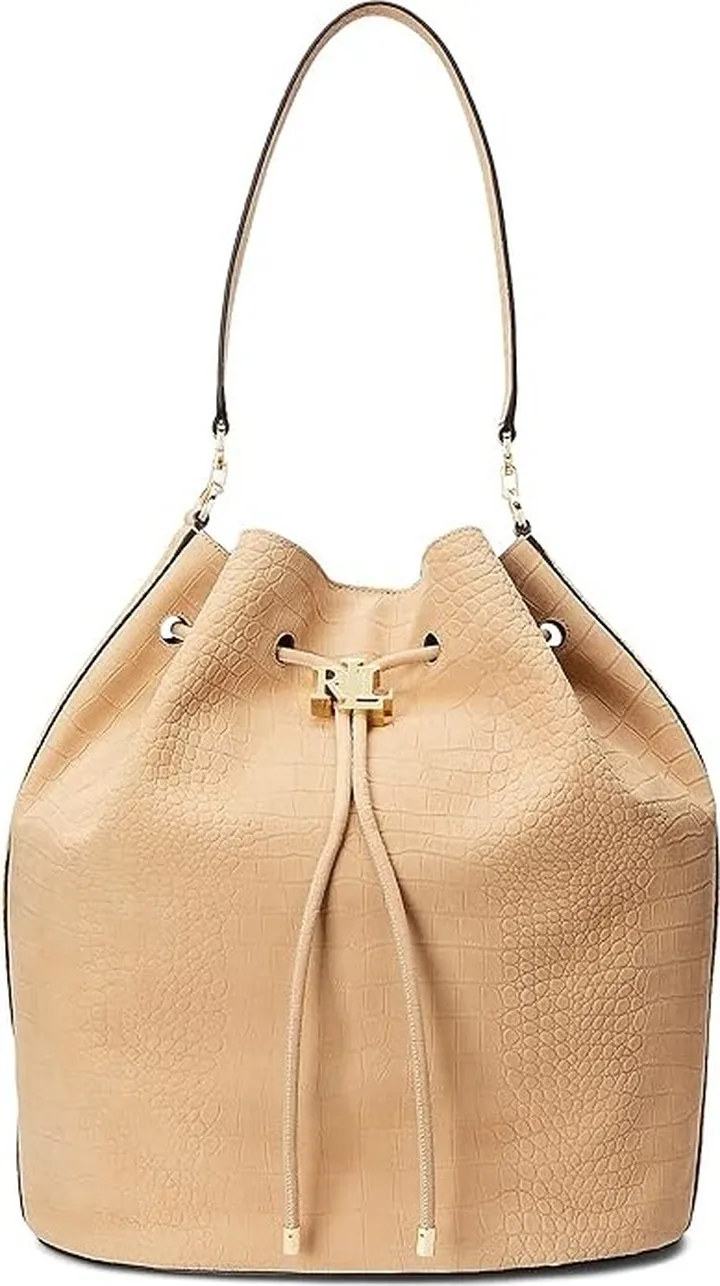 LAUREN Ralph Lauren Nubuck Large Andie Drawstring Bag (Buff) Handbags