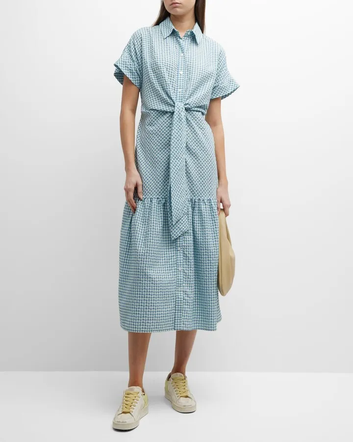 Tara Tie-Front Seersucker Midi Dress