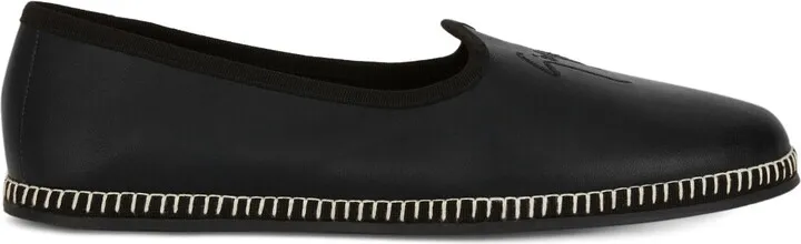 Embroidered-Logo Leather Loafers