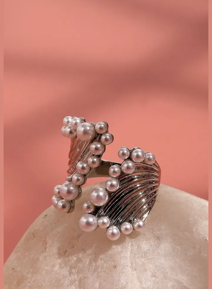 Silver Plated Pearls Western Wear Ring For Women
