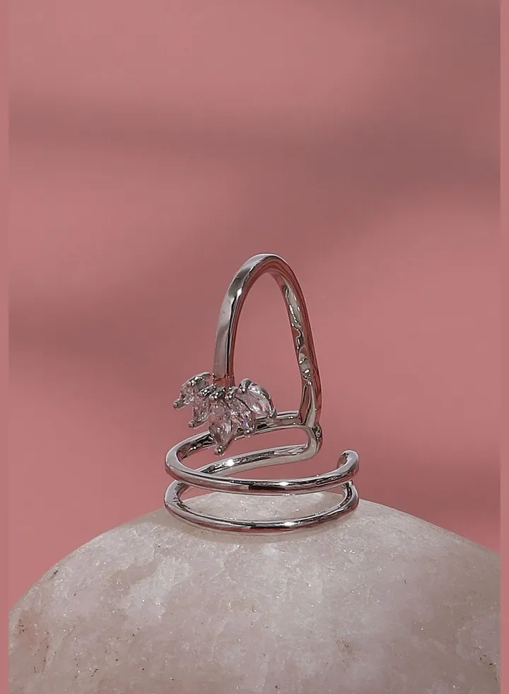 Silver Plated Designer Stone Western Wear Nail Ring For Women