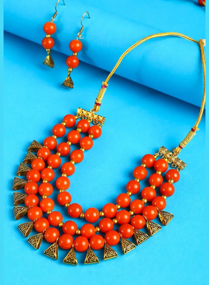 3 Layered Gold-Plated Beaded Loop Jewellery Set