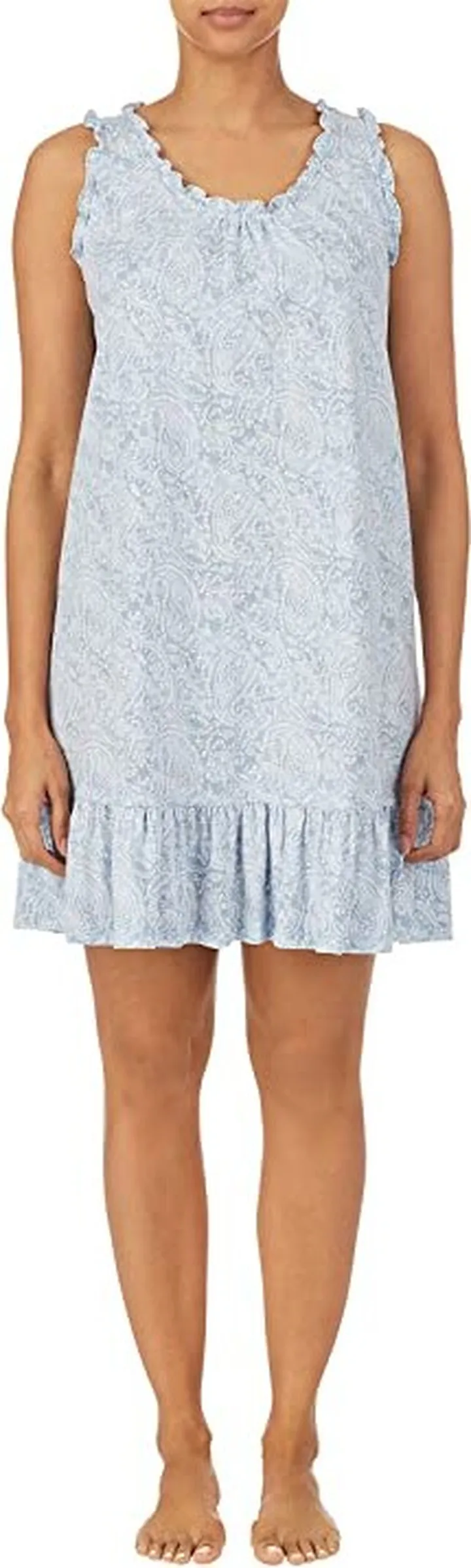 LAUREN Ralph Lauren Sleeveless Ruffle Trimmed Flounce Gown (Blue White Paisley) Women's Pajama
