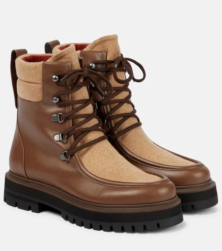 Lomond leather and cashmere combat boots