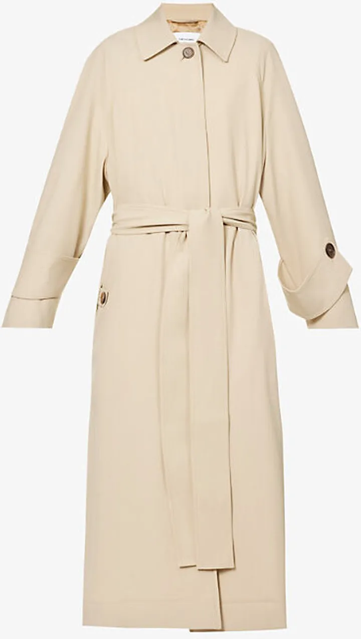 Womens Stone Single-breasted Self-tie Wool Trench Coat