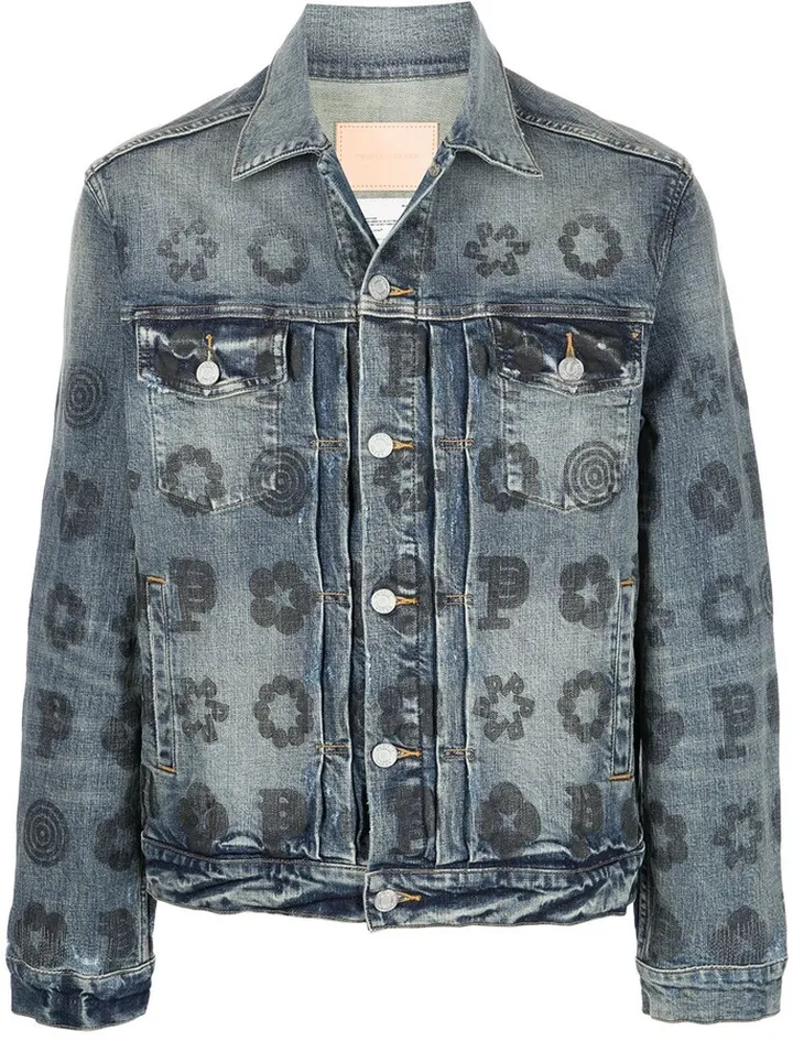Monogram-print Faded denim jacket