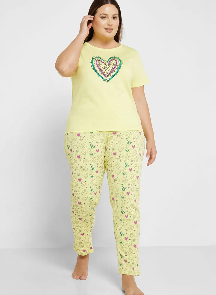 Graphic Nightwear T-Shirt And Pyjama Set