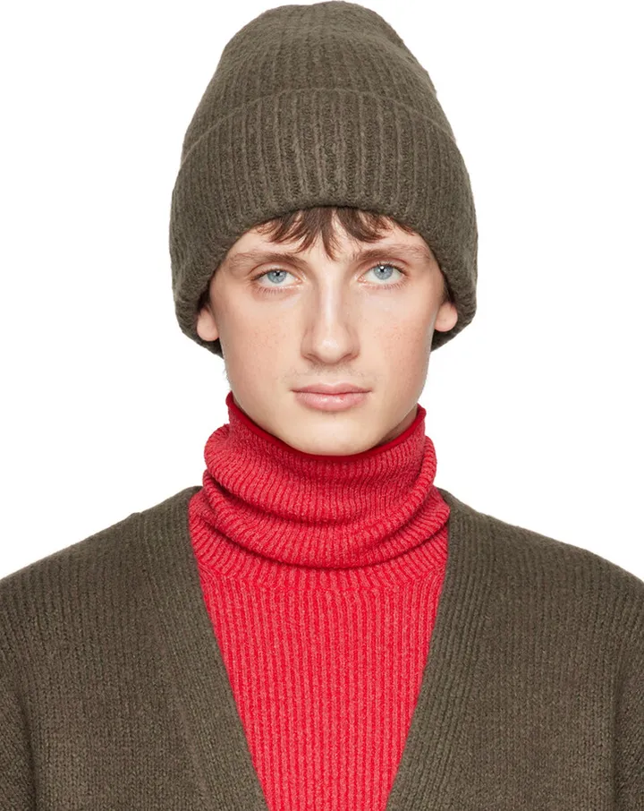 Acne Studios Khaki Ribbed Beanie