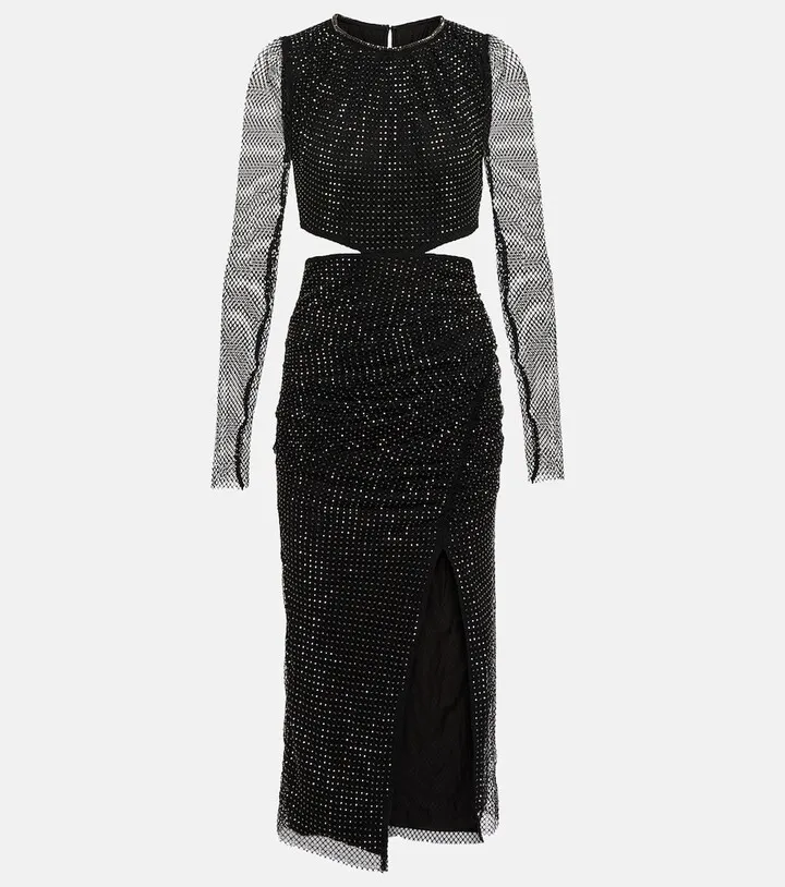 Embellished fishnet midi dress