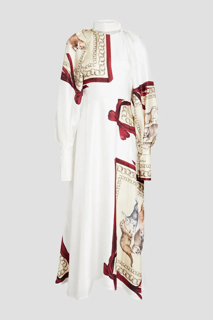 Printed silk-twill midi dress