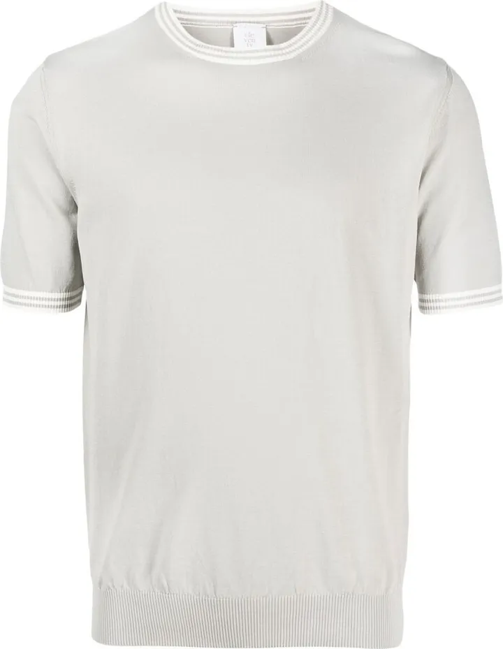 stripe-trim fine knit T-shirt