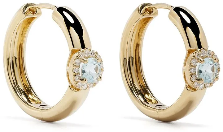 18kt yellow gold Grace blue topaz and diamond hoop earrings