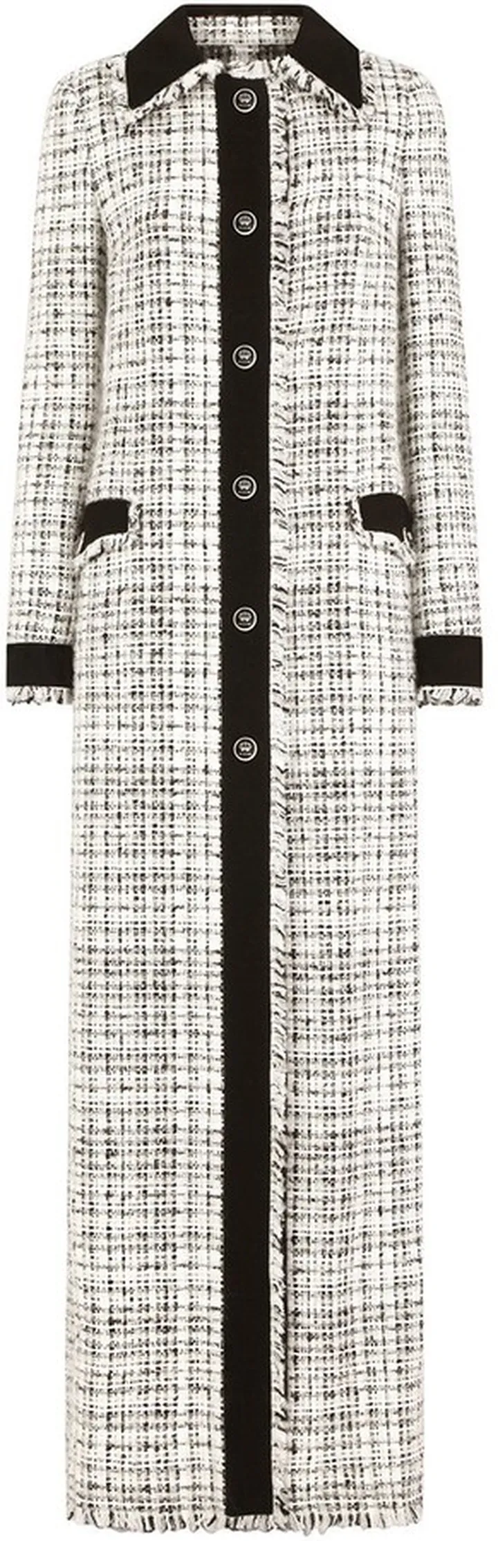 Tweed Boucle Buttoned Maxi Coat