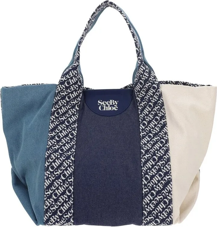 See By Chloé Color-Block Logo Printed Tote Bag