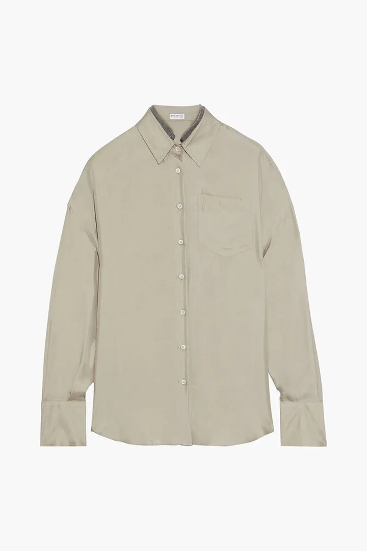 Bead-embellished silk-twill shirt