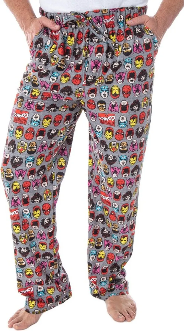 Marvel Men's Vintage Comic Character Faces Adult Sleep Lounge Pajama Pants (XL) Multicoloured