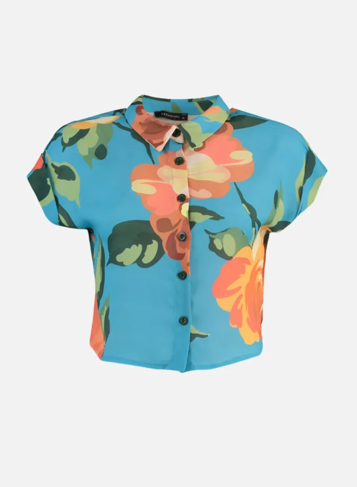 Floral Print Crop Shirt