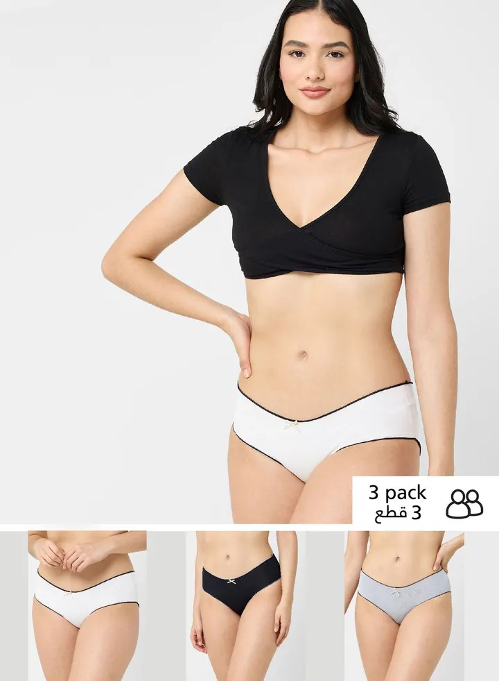3 Pack Contrast Trim Hipster Brief