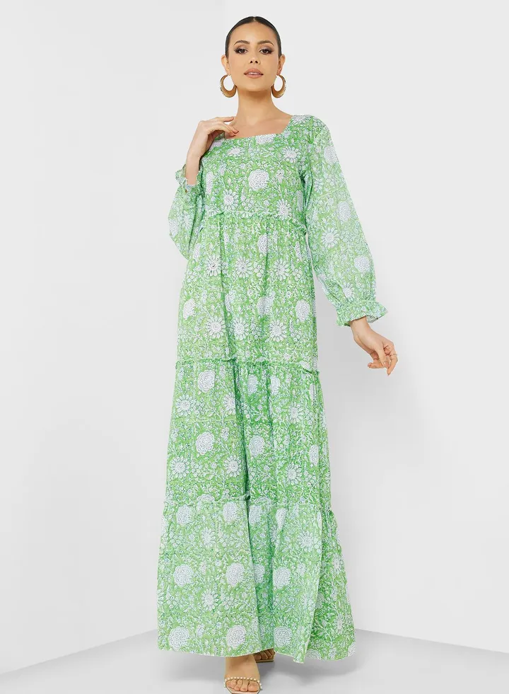 Printed Tiered Dress Jalabiya
