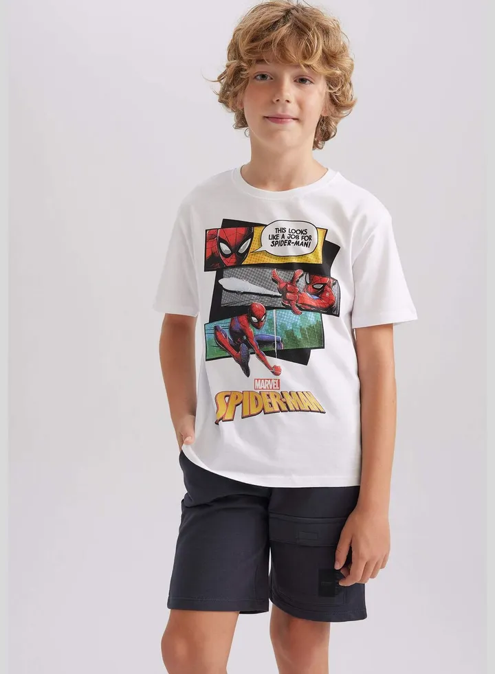 Boy Marvel Spiderman Licenced Crew Neck Knitted Short Sleeve T-Shirt